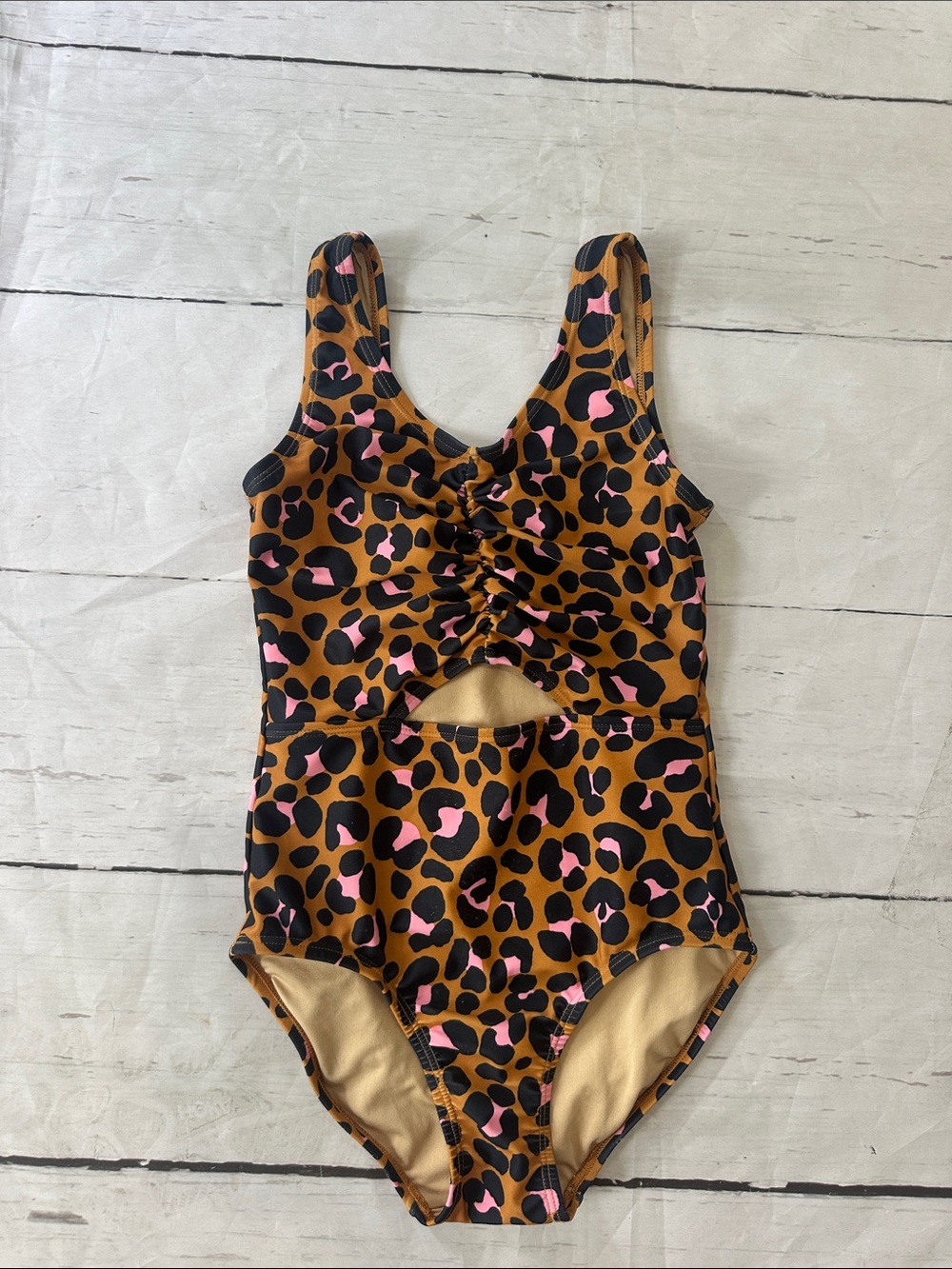 Old Navy Kids One-Piece Leopard Print Swimsuit in Brown, Black, Pink medium